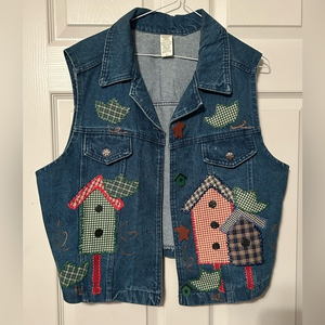 VINTAGE Denim Bird House Vest XL‎ Chest 21 Length 24